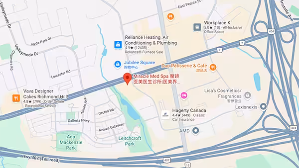  Miracle MedSpa clinic location map in Markham Ontario 