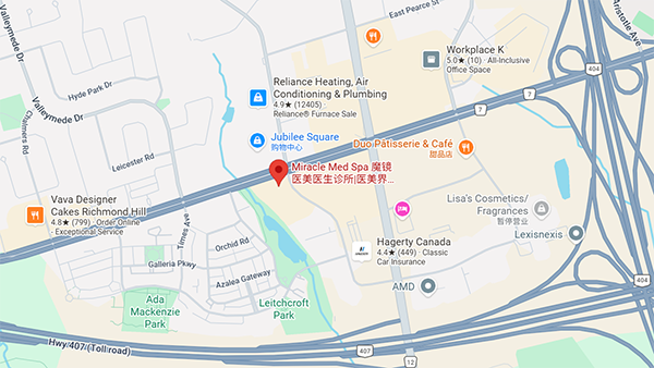  Miracle MedSpa clinic location map in Markham Ontario 